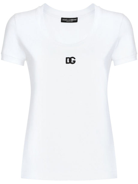 DOLCE & GABBANA Embroidered Logo Cotton Blend T-Shirt for Women