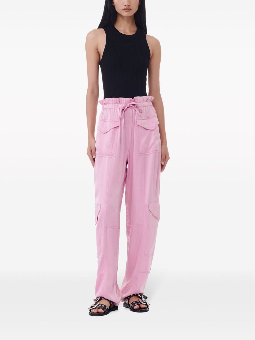 GANNI Washed Satin Pink Pants for Women - FW24 Collection