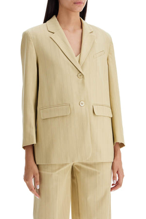 GANNI Contemporary Striped Twill Blazer with Padded Shoulders