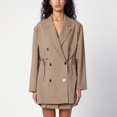 GANNI Double-Breasted Overcoat Jacket - Women's Oversized Fit