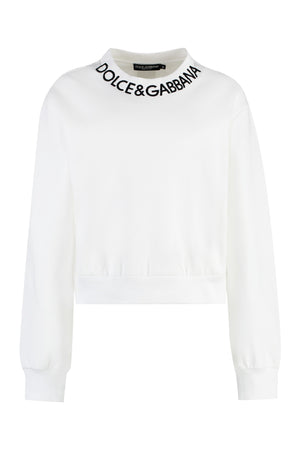 DOLCE & GABBANA Women's White Cotton Sweatshirt with Ribbed Edges - SS24