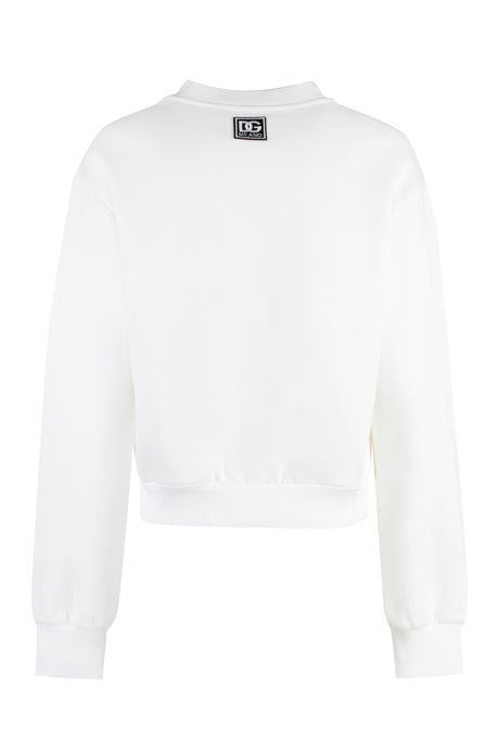 DOLCE & GABBANA Women's White Cotton Sweatshirt with Ribbed Edges - SS24