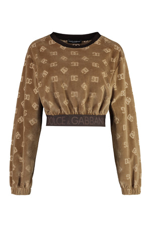 DOLCE & GABBANA Chenille Logo Sweatshirt with All-Over Jacquard Print, Elastic Band and Rich Blend Fabric