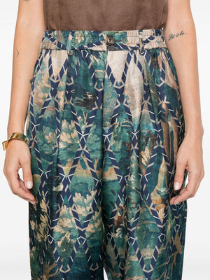 PIERRE LOUIS MASCIA Chic Abstract Silk Trousers