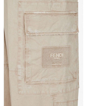 FENDI Beige Cotton Gabardine Trousers for Men