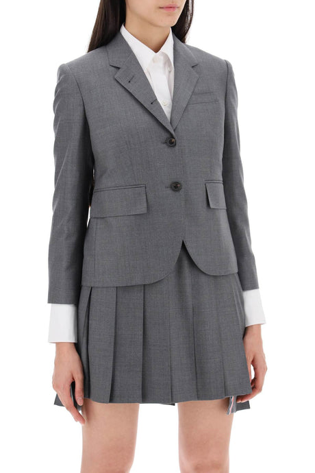 THOM BROWNE Gray Single-Breasted Cropped Jacket in 120's Wool for Women - FW24 Collection