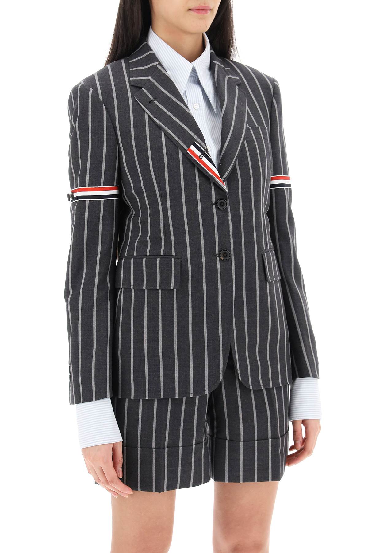 THOM BROWNE Striped Single-Breasted Jacket in Grey for Women - SS24