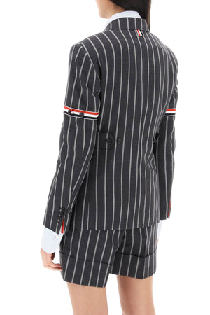 THOM BROWNE Striped Single-Breasted Jacket in Grey for Women - SS24