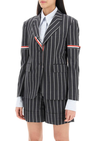 THOM BROWNE Striped Single-Breasted Jacket in Grey for Women - SS24