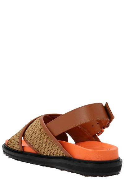 MARNI Leather Trim Raffia Sandals for Women