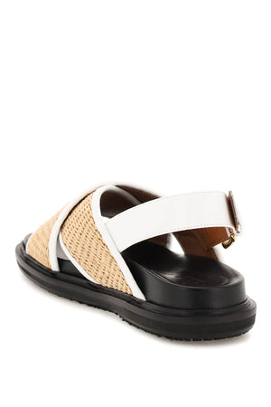 MARNI Leather and Raffia Criss-Cross Sandals for Women