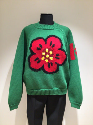 KENZO Green Wool Crew-Neck Sweater for Women - FW22 Collection