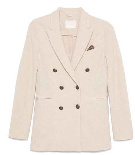 CIRCOLO 1901 Women's Beige Wool Herringbone Double-Breasted Jacket