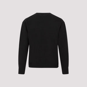 KENZO Black Crew-neck Wool Sweater with Boke Flower Intarsia for Men