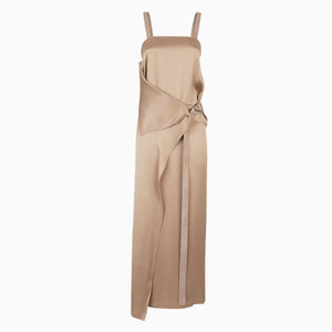 FENDI Beige Silk Satin Wrap Dress with Logo Ribbon Straps for Women - SS23