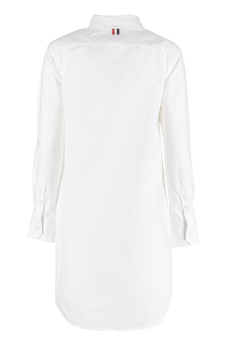 THOM BROWNE Sophisticated White Cotton Thigh-Length Shirtdress