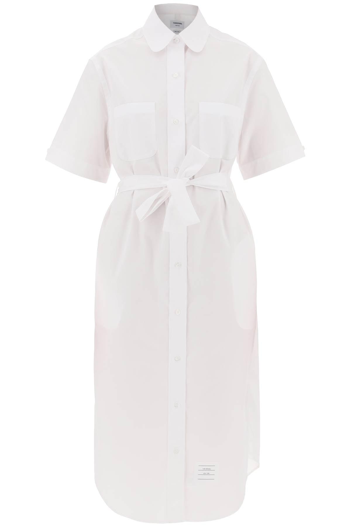 THOM BROWNE White Cotton Midi Blouse with Belt for Women - FW24 Collection