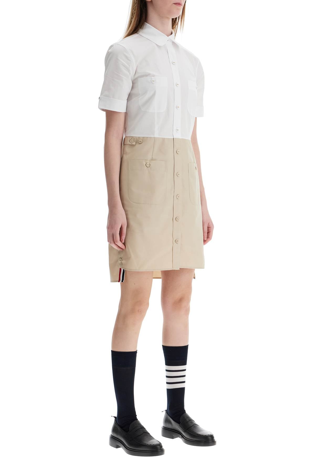 THOM BROWNE Slim Fit Typewriter Cloth Dress with Striped Logo