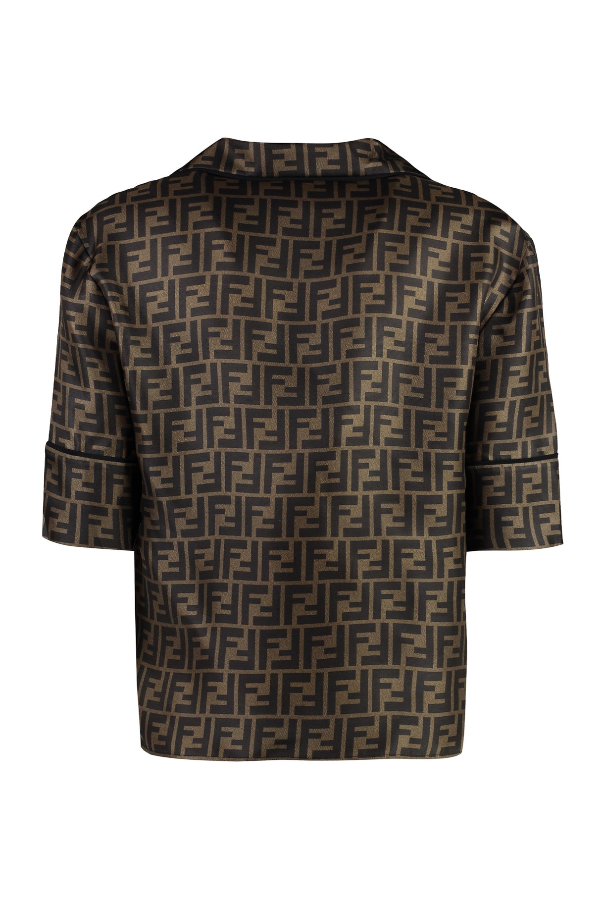 FENDI Brown Silk Two-Piece Women's Pyjama - FF Pattern, Short Sleeve Shirt and Elasticated Shorts
