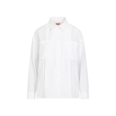 KENZO White Cotton Broderie Anglaise Shirt for Women - SS24 Collection