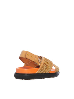 MARNI Brown Rafia and Leather Sandals for Women