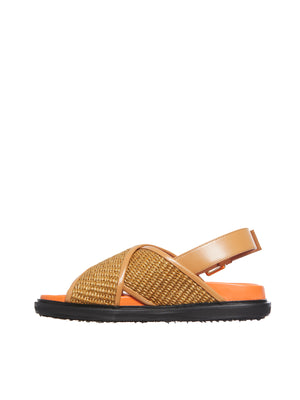 MARNI Brown Rafia and Leather Sandals for Women