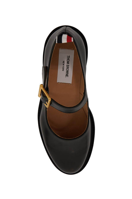 THOM BROWNE Elegant Brushed Leather Mary Jane Flats