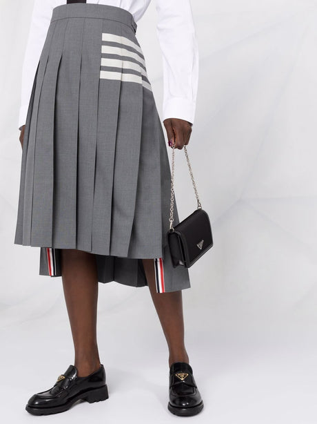 THOM BROWNE Gray Wool Mid-Length Pleated Skirt for Women - FW24 Collection