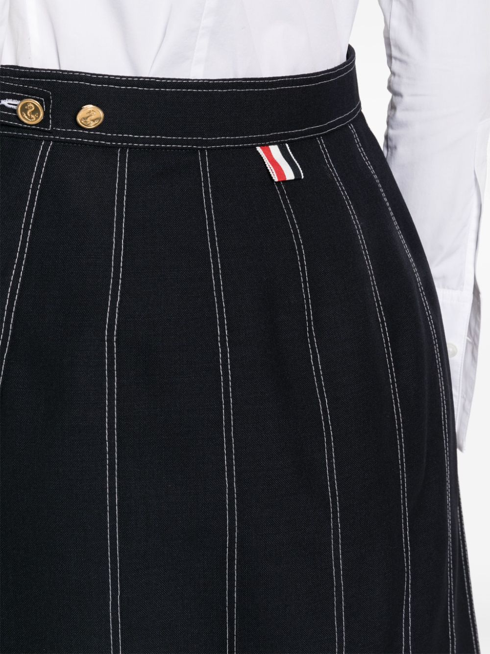 THOM BROWNE Navy Blue Wool High-Waisted Pleated Mini Skirt for Women