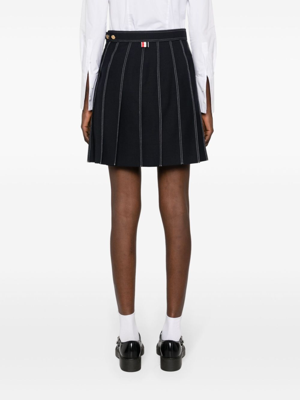 THOM BROWNE Navy Blue Wool High-Waisted Pleated Mini Skirt for Women