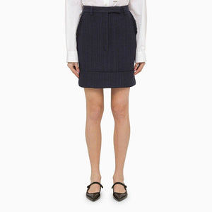 THOM BROWNE Navy Blue Cotton-Blend Skirt with Tricolour Detail