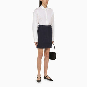 THOM BROWNE Navy Blue Cotton-Blend Skirt with Tricolour Detail