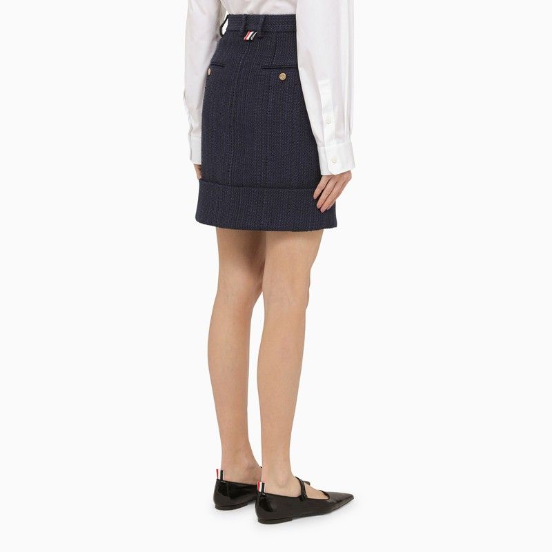 THOM BROWNE Navy Blue Cotton-Blend Skirt with Tricolour Detail