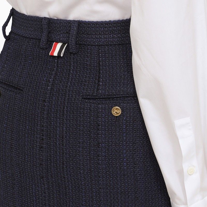 THOM BROWNE Navy Blue Cotton-Blend Skirt with Tricolour Detail