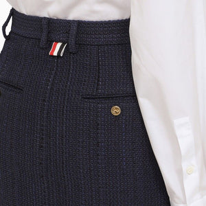 THOM BROWNE Navy Blue Cotton-Blend Skirt with Tricolour Detail