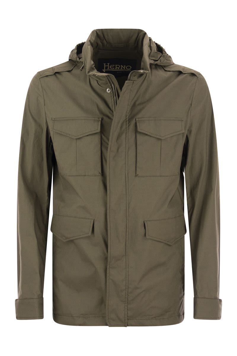 HERNO Green Cotton Field Jacket with Service Hood for Men