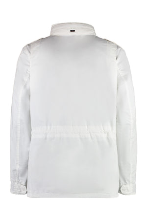 HERNO Men's White Cotton Jacket with Adjustable Waist, Hood, and Epaulettes for SS24