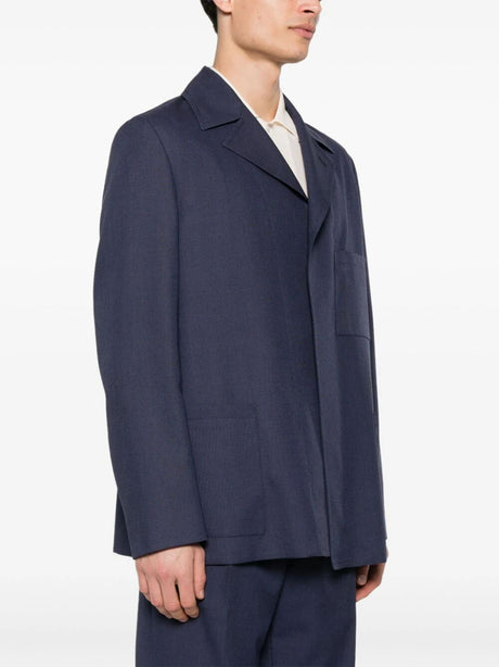 FENDI Men's Navy Single-Breasted Wool Jacket for SS24