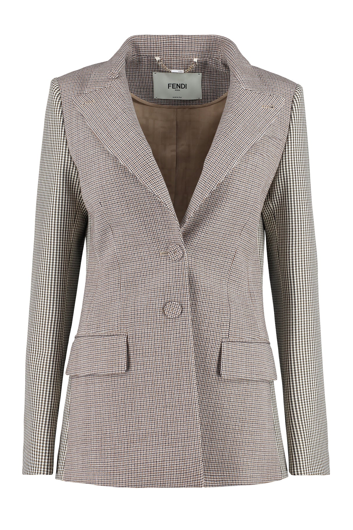 FENDI Feminine Houndstooth Blazer with Structured Shoulders and Double Back Slit