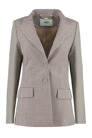 FENDI Feminine Houndstooth Blazer with Structured Shoulders and Double Back Slit