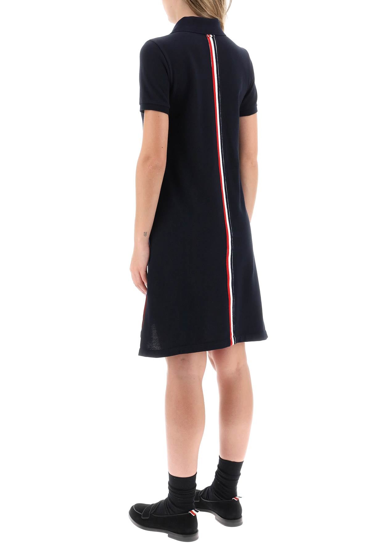 THOM BROWNE RWB Striped Polo Dress with Tricolor Band