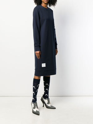 THOM BROWNE Elegant Stripe Shift Sweater Dress