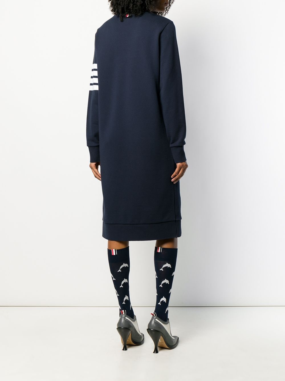 THOM BROWNE Elegant Stripe Shift Sweater Dress