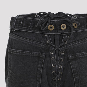 JEAN PAUL GAULTIER Denim Jeans with Lacing and Knee Bonding Detail