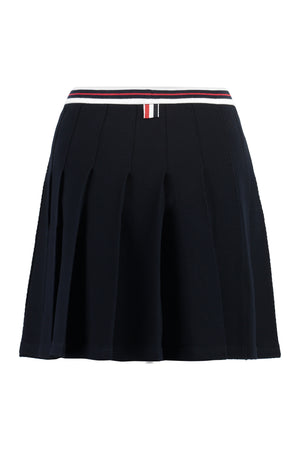 THOM BROWNE White Pleated Mini Skirt in Texturized Cotton Knit for Women