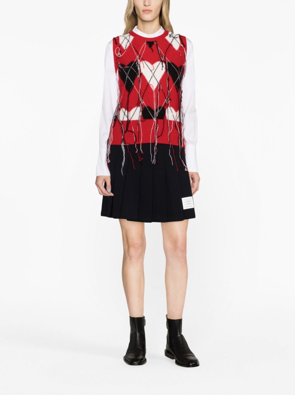 THOM BROWNE White Pleated Mini Skirt in Texturized Cotton Knit for Women