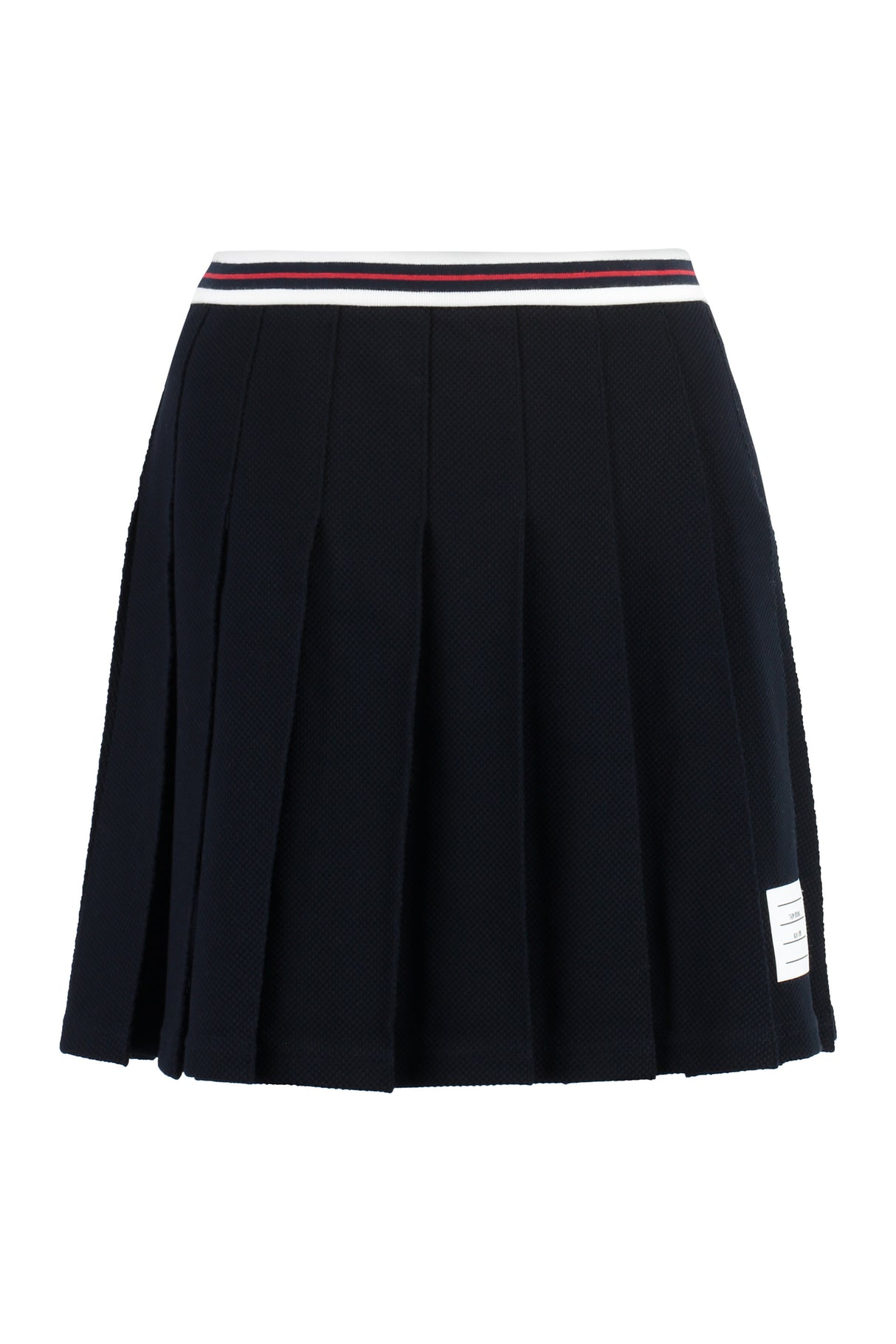 THOM BROWNE White Pleated Mini Skirt in Texturized Cotton Knit for Women