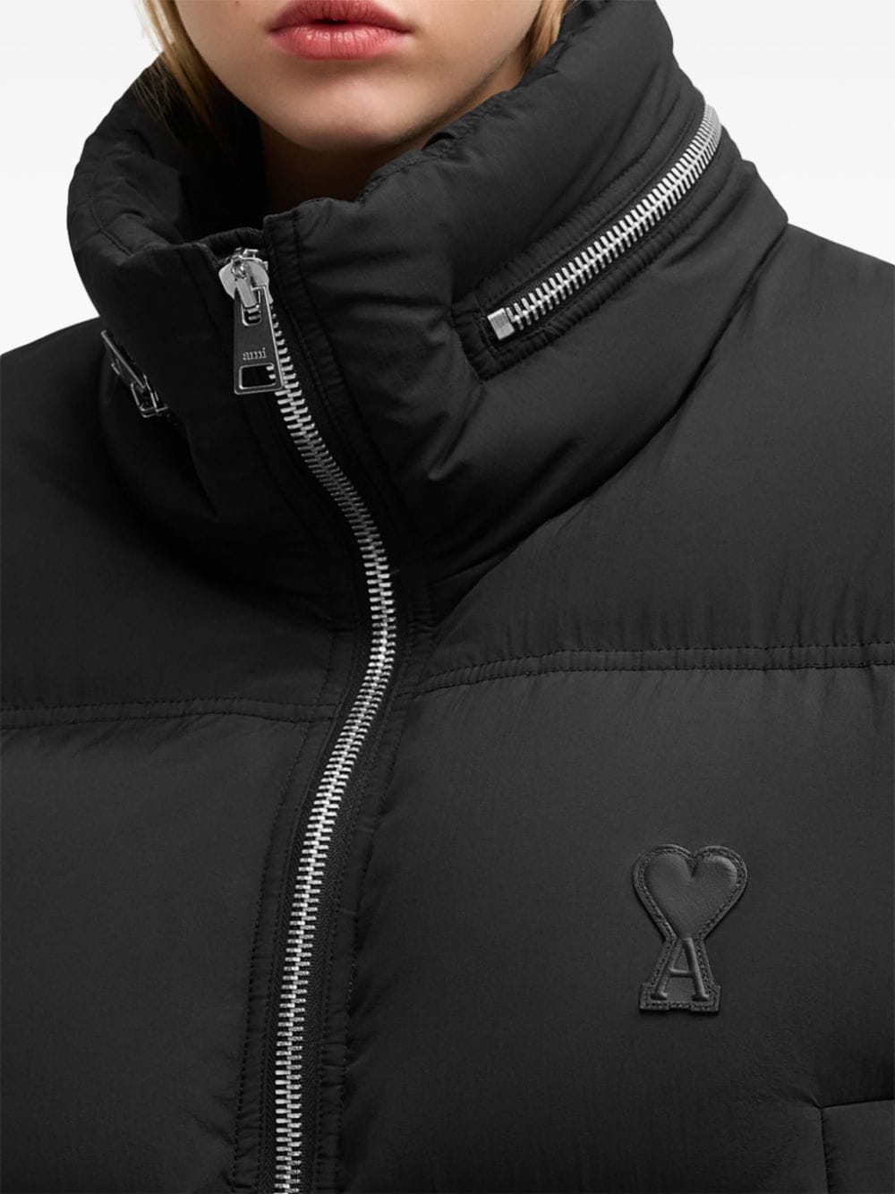 AMI PARIS Women's Mini Nylon Down Jacket with Logo and Side Pockets