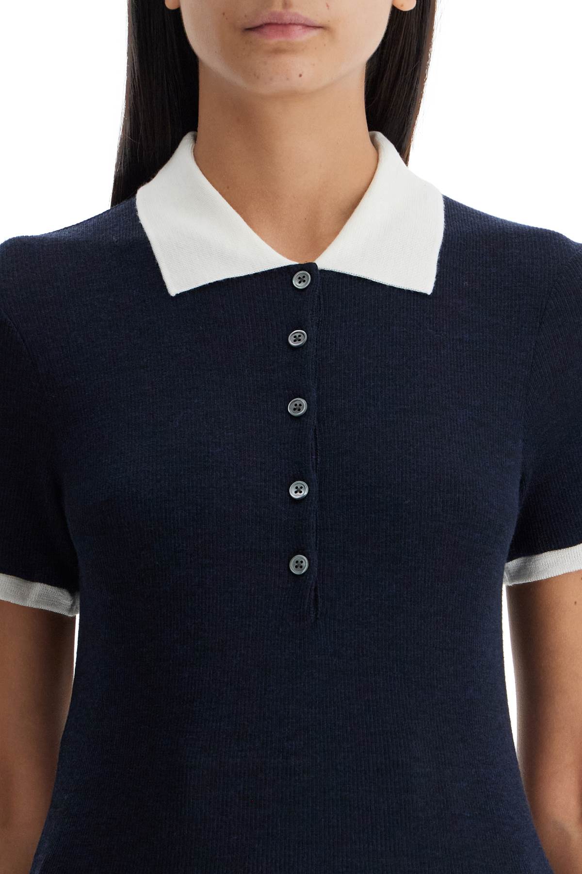 THOM BROWNE Chic Short-Sleeved Wool Polo Top