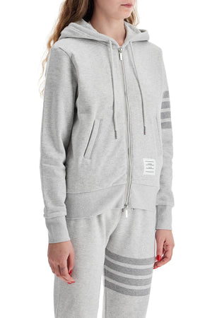 THOM BROWNE Soft Grey 4-Bar Hoodie with Zipper for Women